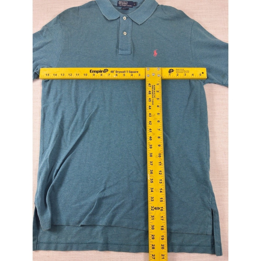 Polo Ralph Lauren Mens L Teal Blue Heather Pique Polo Shirt Cotton Bright Pony - Picture 6 of 7